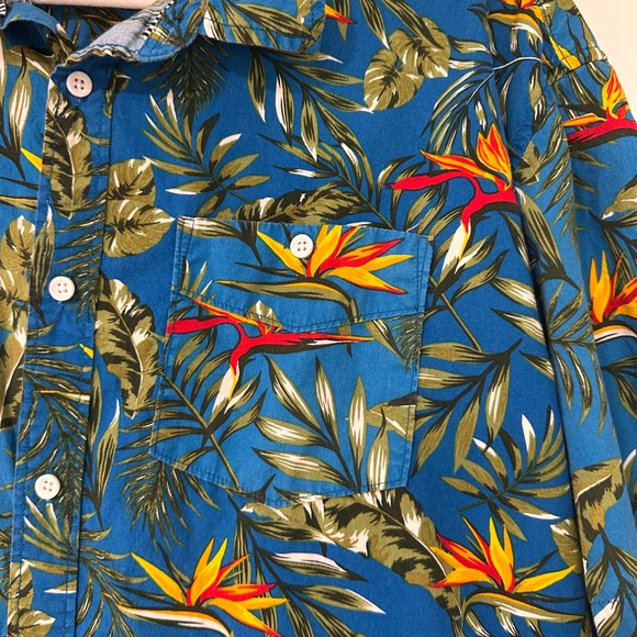 Free Planet Tropical Bird of Paradise Shirt Mens 2X Blue Cotton Aloha - Picture 2 of 7